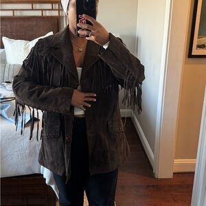 Scully Dark Brown Leather Jacket with Fringe